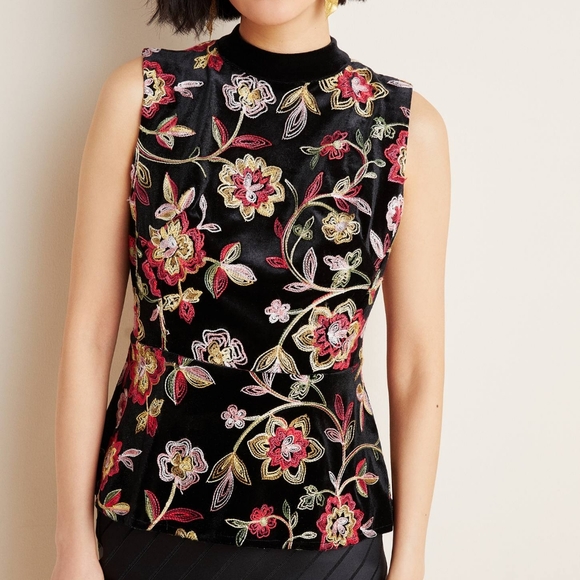 Anthropologie Sutton Embroidered Velvet Top - Picture 1 of 7